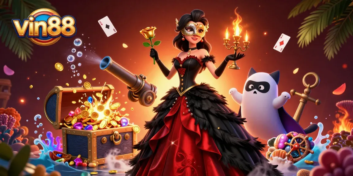 Experience exciting gameplay with vin88 through vibrant casino-themed illustration with lively characters.