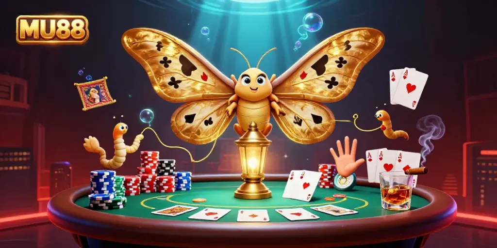 Experience exciting gameplay at MU88 with a vibrant 3D casino atmosphere featuring a majestic atlas moth.
