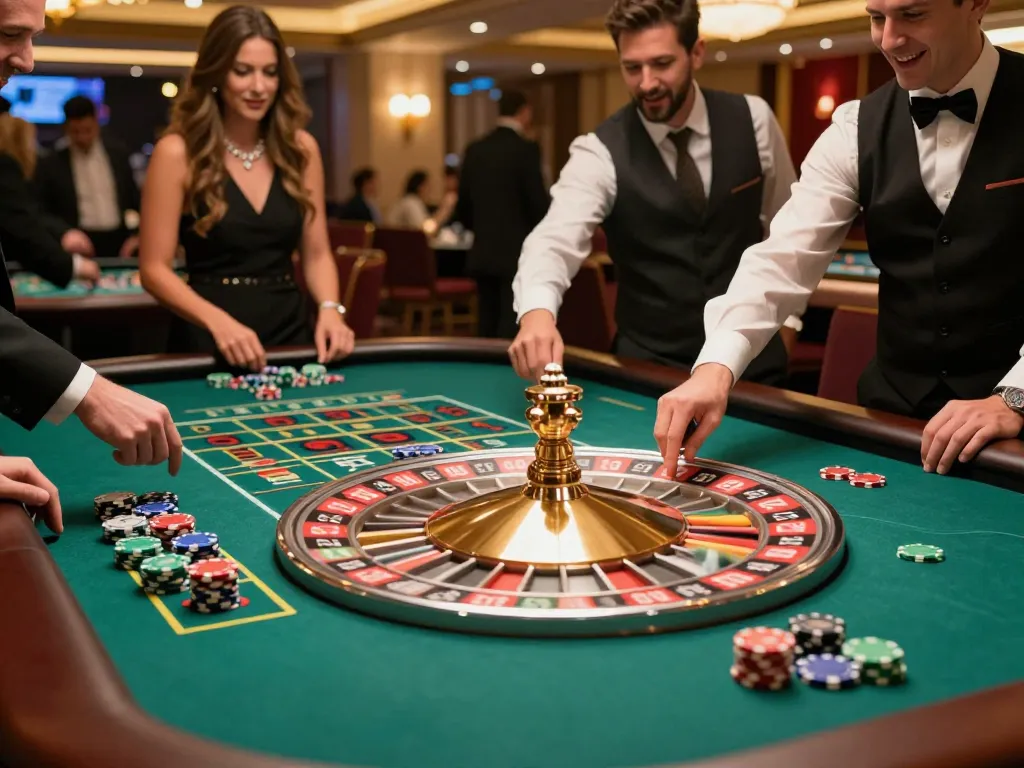 Experience the excitement of sunwin at an elegant roulette table with vibrant casino action.