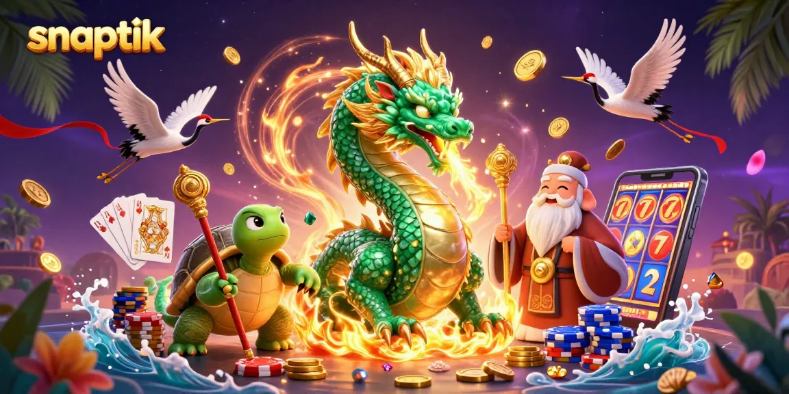 Engage in exciting gaming with snaptik's vibrant dragon illustration featuring lively casino elements.