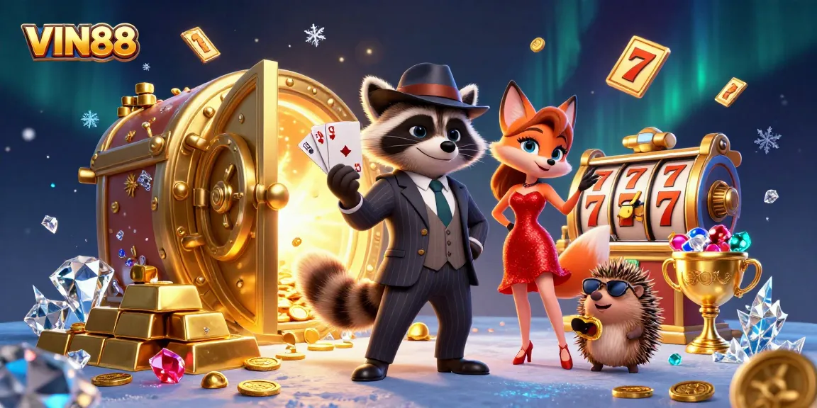 Experience thrilling gameplay at VIN88 with raccoon and fox winning big at the casino!