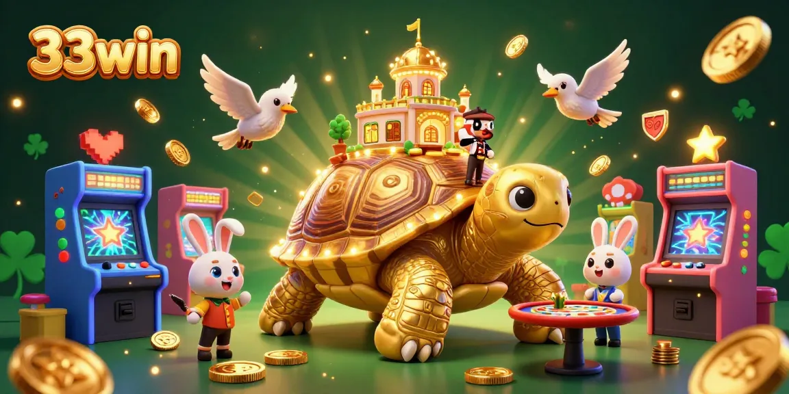 Engage with the vibrant 33win casino world featuring a golden tortoise and interactive game elements.