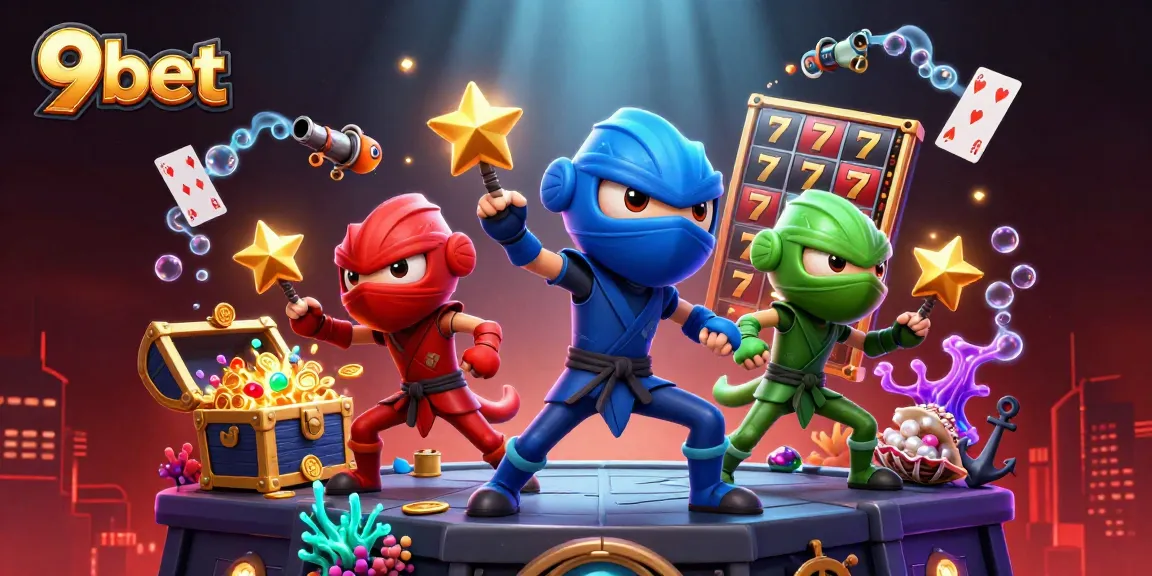 Experience thrilling gameplay with 9bet's vibrant ninja chameleon scene filled with slots and treasures.